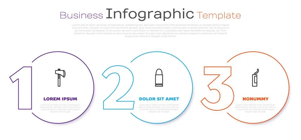 Set line Tomahawk axe, Bullet and Dynamite bomb. Business infographic template Illustrazione stock