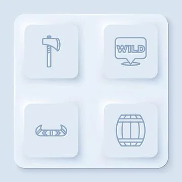 Set line Tomahawk axe, Pointer to wild west, Kayak or canoe and paddle and Gun Illustrazione stock