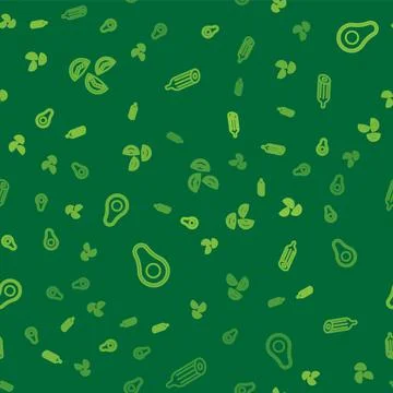 Set line Tomato, Avocado fruit and Fresh cucumber on seamless pattern. Vector Illustrazione stock