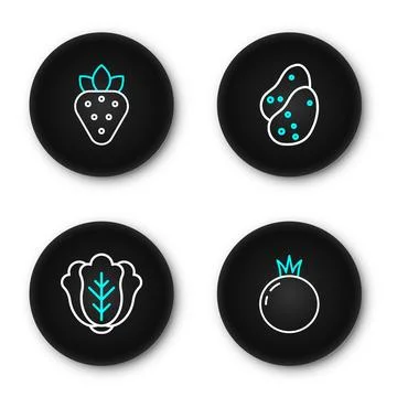 Set line Tomato, Cabbage, Potato and Strawberry icon. Vector Stock Illustration