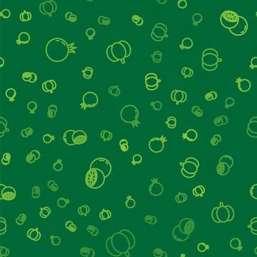 Set line Tomato, Orange fruit and Pumpkin on seamless pattern. Vector Stock Illustration