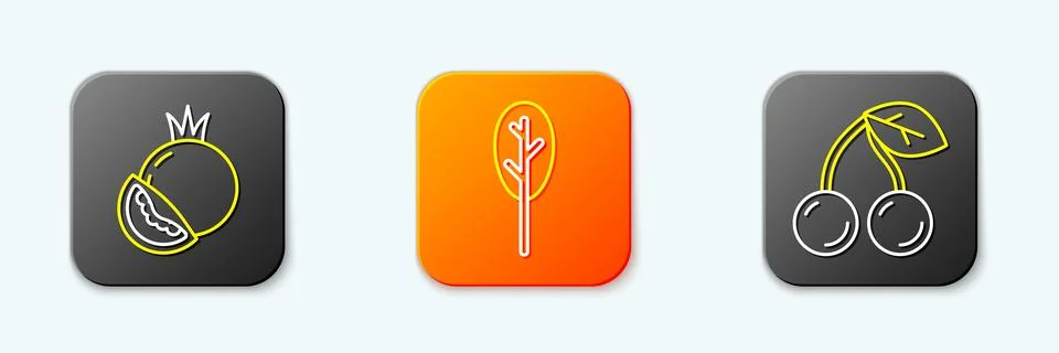 Set line Tomato, Spinach and Cherry icon. Vector Stock Illustration