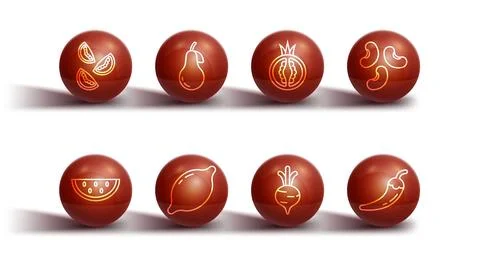 Set line Tomato, Watermelon, Beans, Beet, Lemon, Pear, Hot chili pepper pod and Stock Illustration