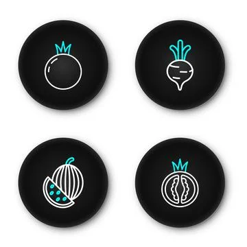 Set line Tomato, Watermelon, Beet and  icon. Vector Stock Illustration