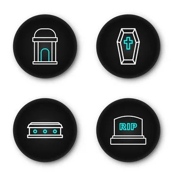 Set line Tombstone with RIP written, Coffin cross,  and Old crypt icon. Vecto Ilustración de archivo