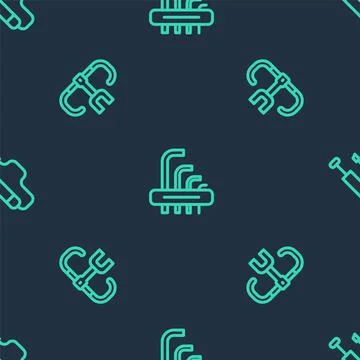 Set line Tool allen keys, Bicycle handlebar and air pump on seamless pattern Stock Illustration