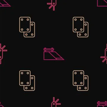Set line Tool allen keys, Knee pads and Skate park on seamless pattern. Vector Stock Illustration
