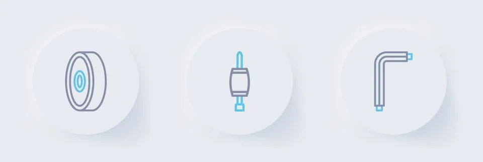 Set line Tool allen keys, Screwdriver and Skateboard ball bearing icon. Vecto Illustration