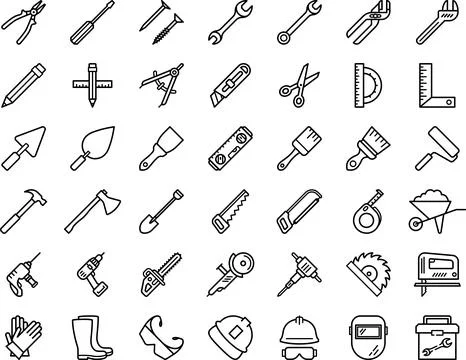 A set of line tool icons for web design in the construction or maintenance .. Stock Illustration