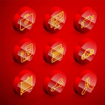 Set line Toolbox, Diagnostics condition of car, Check engine, Multimeter, Car Illustrazione stock