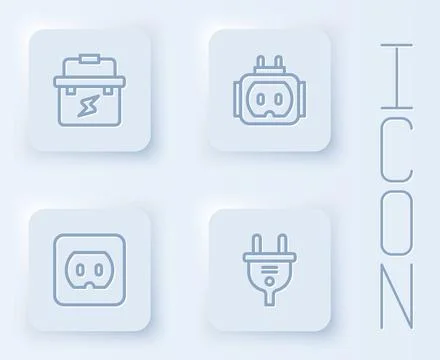 Set line Toolbox electrician, Tee plug, Electrical outlet and . White square Illustrazione stock