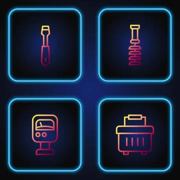 Set line Toolbox, Pressure water meter, Screwdriver and Toilet brush. Gradient Illustrazione stock