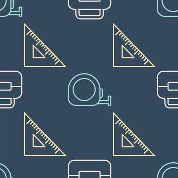 Set line Toolbox, Triangular ruler and Roulette construction on seamless pattern Stockillustratie