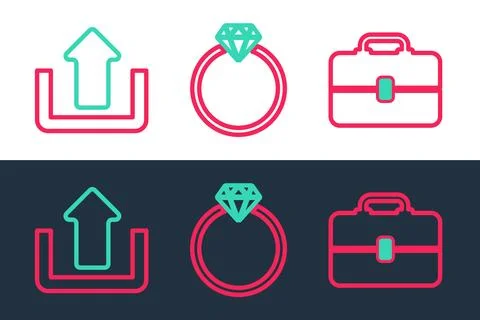 Set line Toolbox, Upload and Diamond engagement ring icon. Vector 스톡 일러스트