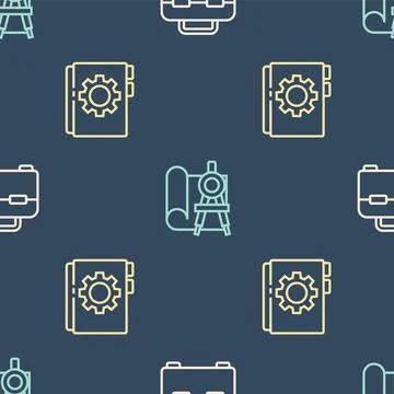 Set line Toolbox, User manual and Graphing paper and compass on seamless pattern Stock Illustration