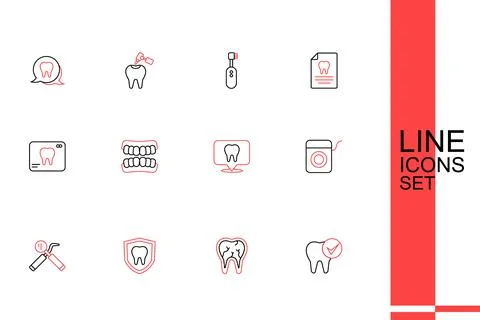 Set line Tooth, Broken tooth, Dental protection, mirror and probe, floss, c.. Stock Illustration