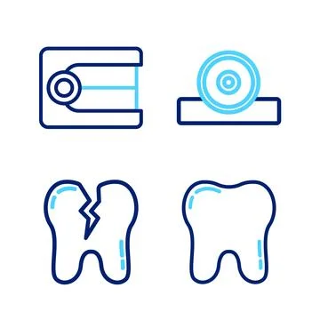 Set line Tooth, Broken tooth, Otolaryngological head reflector and Dentures.. Stock Illustration