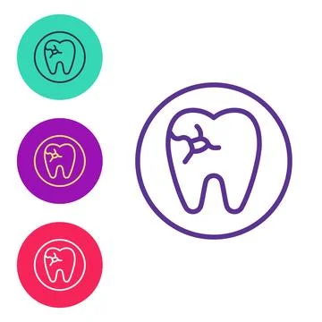 Set line Tooth with caries icon isolated on white background. Tooth decay. Set Stock Illustration