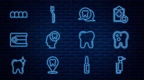 Set line Tooth drill, with caries, Human head tooth, Dentures model,  and T.. 스톡 일러스트