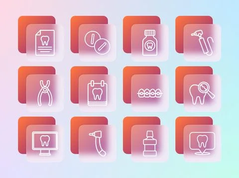 Set line Tooth drill, Teeth with braces, Mouthwash, Calendar tooth, Toothac.. イラスト素材