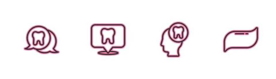 Set line Tooth, Human head with tooth, Dental clinic location and Toothpaste Stockillustratie
