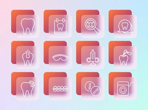 Set line Tooth Teeth with braces Syringe Toothache painkiller tablet Safety g イラスト素材