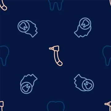 Set line Tooth, Toothache and drill on seamless pattern. Vector Illustrazione stock
