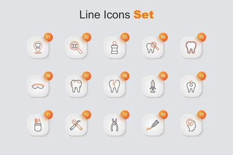 Set line Toothache, Tube of toothpaste, Dental pliers, mirror and probe, To.. イラスト素材