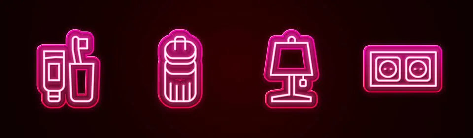 Set line Toothbrush and toothpaste, Trash can, Table lamp and Electrical outlet Stock Illustration