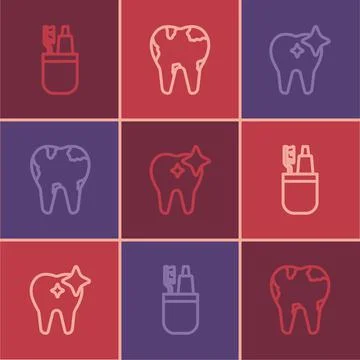 Set line Toothbrush and toothpaste, whitening and Broken icon. Vector Stockillustratie