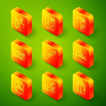 Set line Toothbrush and toothpaste, Washer, Door handle, Electrical outlet Ilustración de archivo