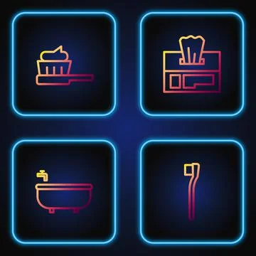 Set line Toothbrush, Bathtub, with toothpaste and Wet wipe pack. Gradient color 库存插图