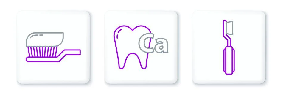 Set line Toothbrush, with toothpaste and Calcium for icon. Vector Stock Illustration