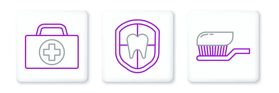 Set line Toothbrush with toothpaste, First aid kit and Dental protection ic.. Stock Illustration