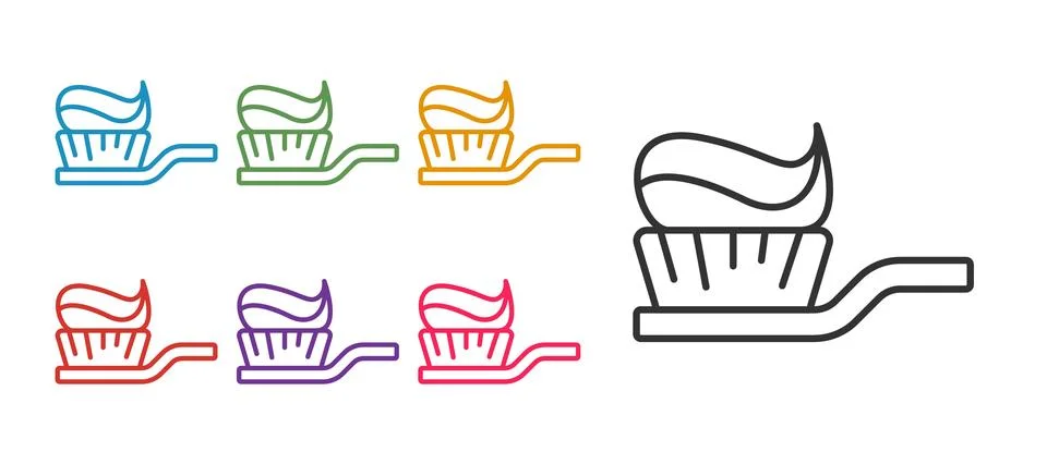 Set line Toothbrush with toothpaste icon isolated on white background. Set icons Illustrazione stock