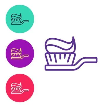 Set line Toothbrush with toothpaste icon isolated on white background. Set icons Illustrazione stock