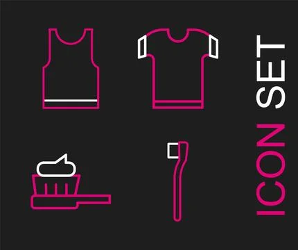 Set line Toothbrush, with toothpaste, T-shirt and Sleeveless icon. Vector Ilustración de archivo