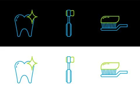 Set line Toothbrush with toothpaste, whitening concept and  icon. Vector Stock Illustration