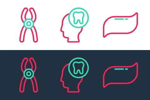 Set line Toothpaste, Dental pliers and Human head with tooth icon. Vector Stock Illustration