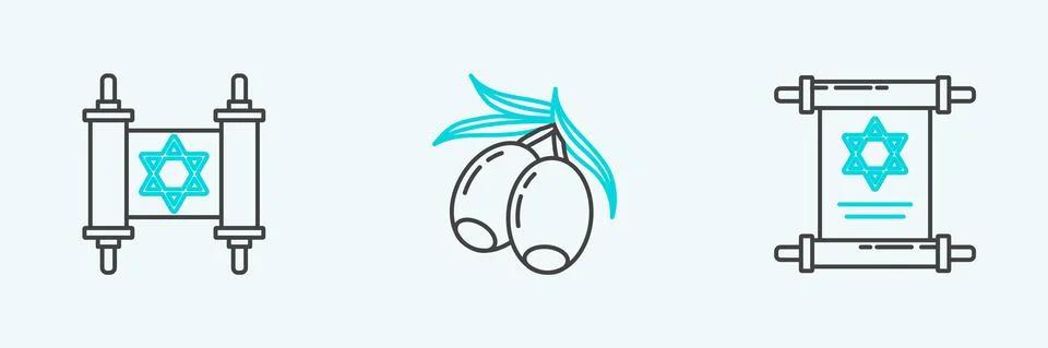 Set line Torah scroll, and Olives branch icon. Vector Illustrazione stock