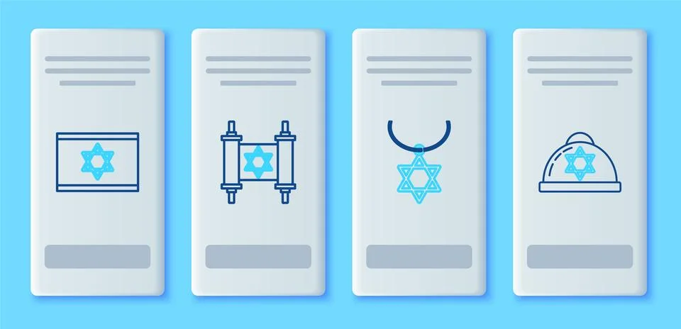 Set line Torah scroll, Star of David necklace on chain, Flag Israel and Jew.. Stock Illustration