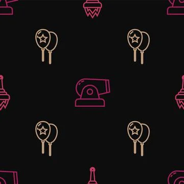 Set line Torch flame, Balloons and Cannon on seamless pattern. Vector イラスト素材