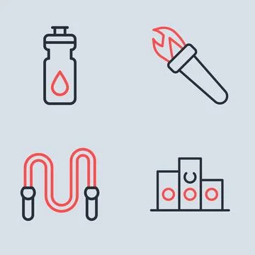 Set line Torch flame, Jump rope, Award over sports winner podium and Fitnes.. Stock Illustration