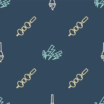 Set line Torch flame, Olive and cheese on chopstick and Zeus on seamless patt 스톡 일러스트