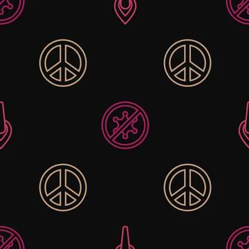 Set line Torch flame, Peace and Protest on seamless pattern. Vector イラスト素材