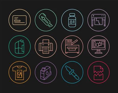 Set line Torn document, Computer monitor screen, Printer ink bottle, Business Stock Illustration