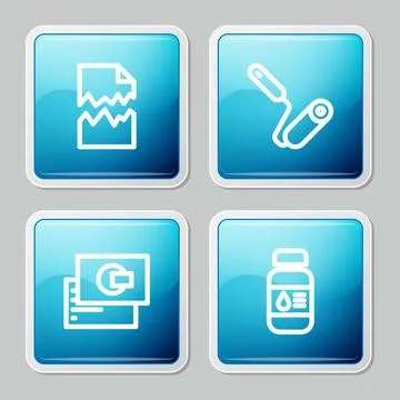 Set line Torn document, Paint roller brush, Business card and Printer ink bottle Stock Illustration