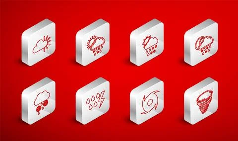 Set line Tornado, Cloud with snow, rain, sun, moon, Cloudy, Storm and and i.. Stock Illustration