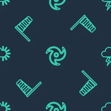 Set line Tornado, Cone windsock wind vane and Storm on seamless pattern. Vector Stock Illustration