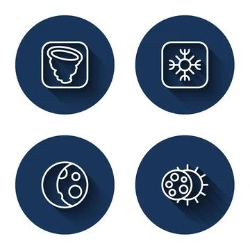 Set line Tornado, Snowflake, Moon phases and Eclipse of the sun with long shadow Ilustração Stock